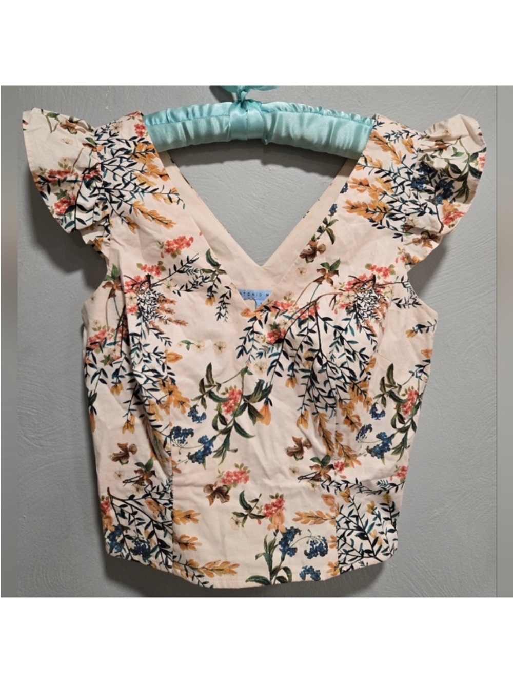ANTONIO MELANI Blush Floral V-Neck Ruffle Sleeve Top